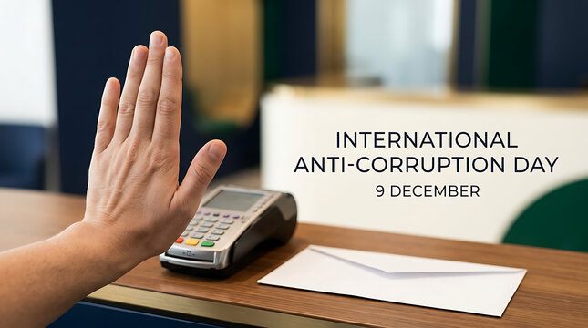 Hand making a stop gesture for international anti corruption day