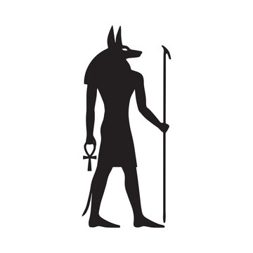 Anubis silhouette depicts the jackal headed egyptian god against a white background