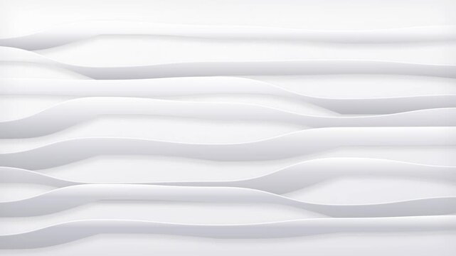 Dynamic abstract white background with undulating horizontal flowing waves and gentle rippling curves. This serene, modern minimalist backdrop features subtle light and shadow movement, ideal for c...