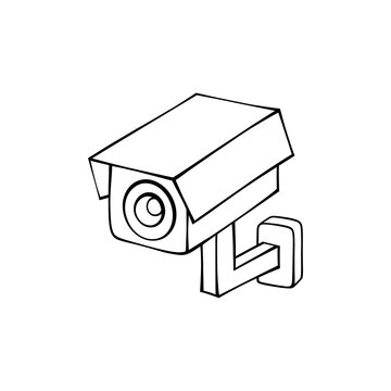 Outline Isometric Security CCTV Camera Line Art Icon For Surveillance Monitoring Protection Safety System Design Vector Illustration Technology Equipment