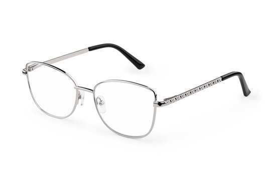 Men's metal-rimmed eyeglasses with bendable nose guards insulated against isolated on white background