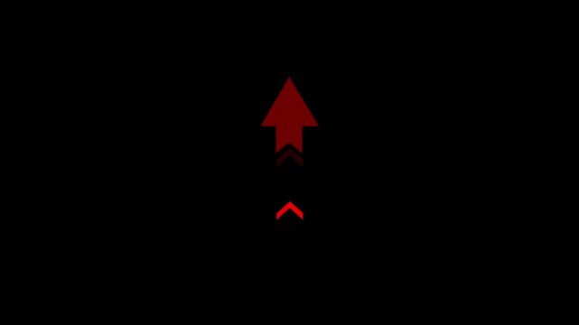 Upward arrow icon animation with rising chevron trail symbolizing growth progress success business direction increase achievement and forward movement Motion graphics of concept black background