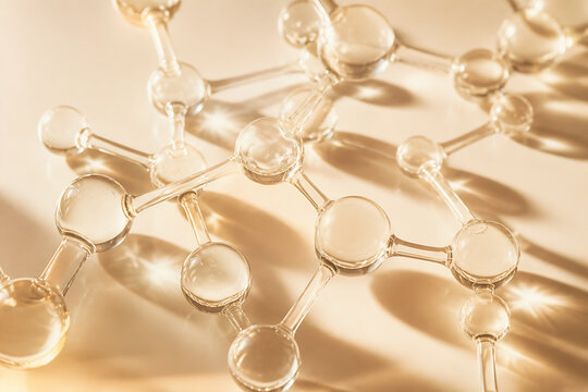 A microscopic, abstract representation of a molecular structure against a warm, diffused background.