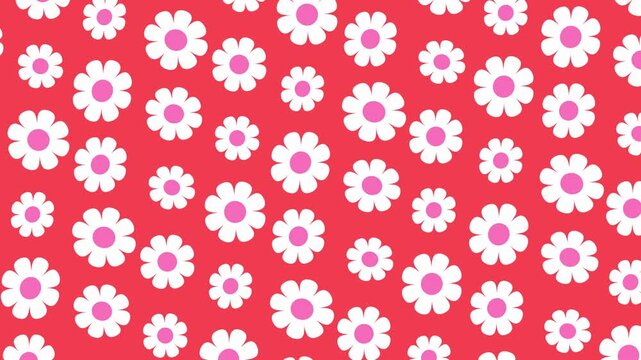 Cute White Flower Pattern Floating Up Motion Red Background Animated Illustration
