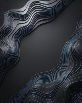 Luxurious tech background with metallic waves and blue neon.