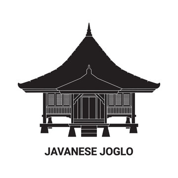 Javanese joglo house silhouette against a white background