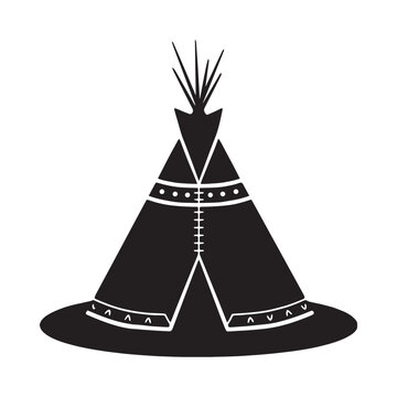 Black silhouette of a traditional teepee against a white background