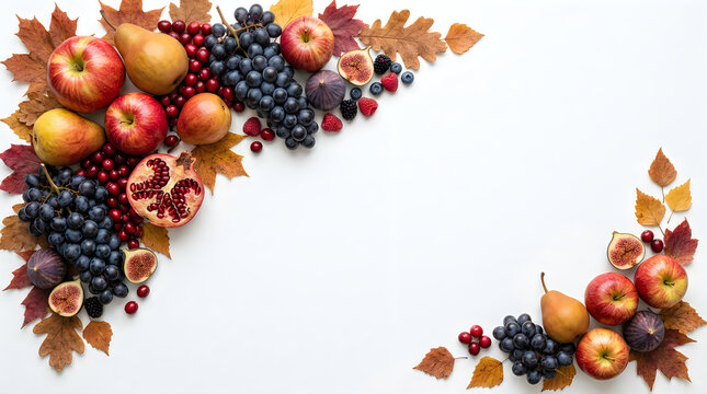 Abundant arrangement of fresh fruits forming a decorative corner border
