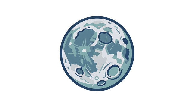 A stylized illustration of a full moon featuring visible craters and a textured surface on a white background