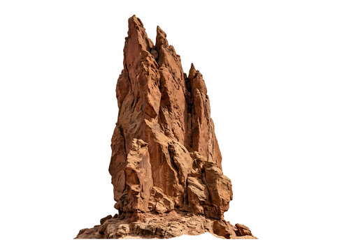 Sandstone rock formation jagged desert spire, isolated on transparent background