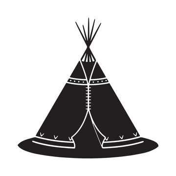 Black silhouette of a traditional teepee with decorative details