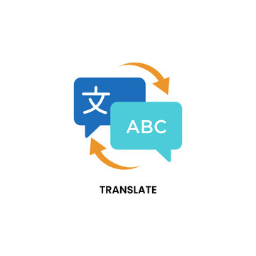 Language translate logo design template in flat vector style with speech bubbles and arrows for translation app service branding identity