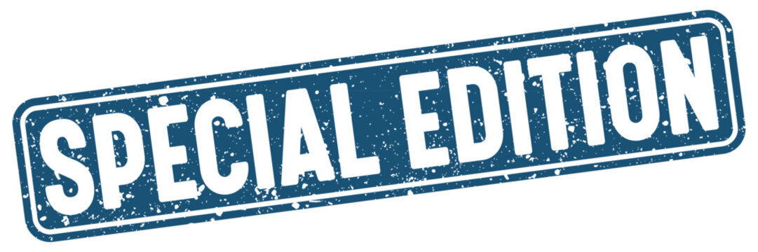 special edition stamp. special edition blue rectangular grunge stamp on transparent background