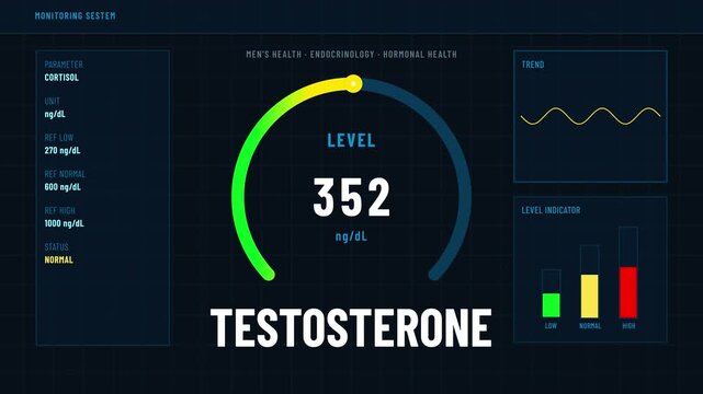 Testosterone Level Rising to Normal Range Hormone Monitoring Gauge Animation