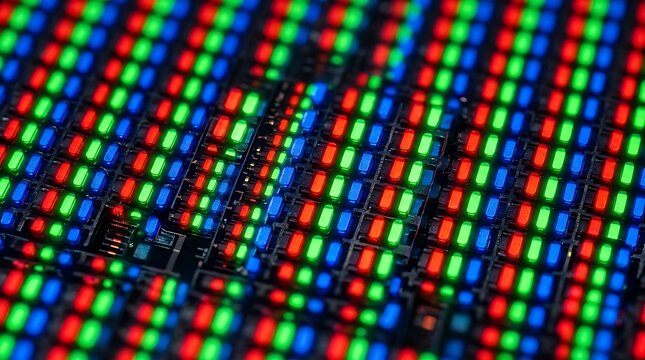Microscopic View of RGB Subpixels on a Digital Display