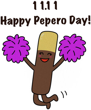 Happy Pepero Day celebration design with cute cheering chocolate stick character