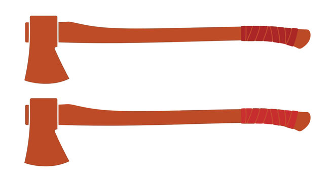 Two red axes with wrapped handles are displayed in a flat vector style