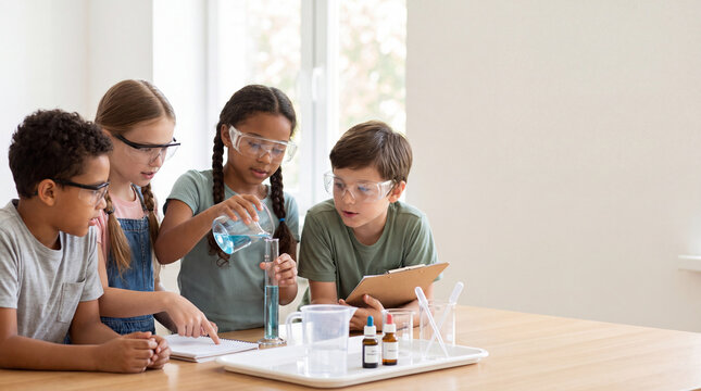 Diverse Children Collaborating on a Science Experiment for STEM Education