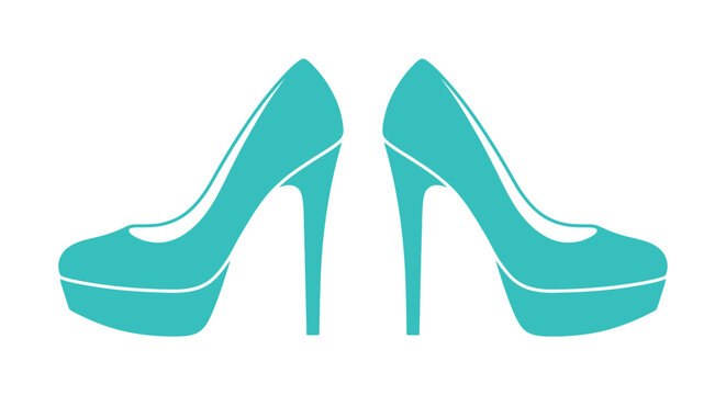 Turquoise high heeled shoes a flat vector silhouette on a white background