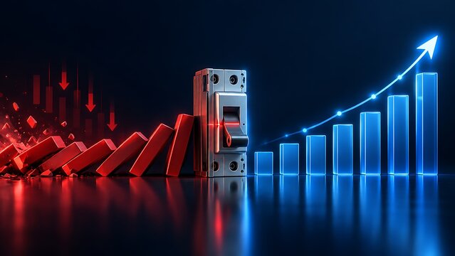 Switch Stopping Red Domino Effect For Business Financial Recovery And Growth Chart