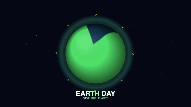 Earth Day animated logo with glowing neon circle and green planet graphic vector concept