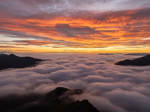 Stunning Golden Sunset Over Mountain Isolated Stock Asset