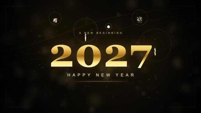 Gold 2027 happy new year typography on luxury black background