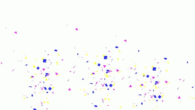 Falling multicolor confetti particles with  paper pieces, festive party celebration animation on transparent background, alpha channel overlay, realistic popper explosion effect in 4k