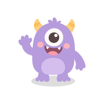 Cute Little Monster One Eye Waving Halloween Kawaii Cartoon Illustration