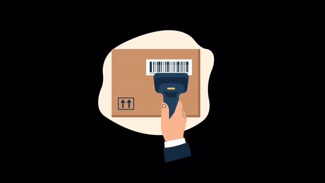 Animated Hand Scanning Barcode on Cardboard Shipping Box - Transparent