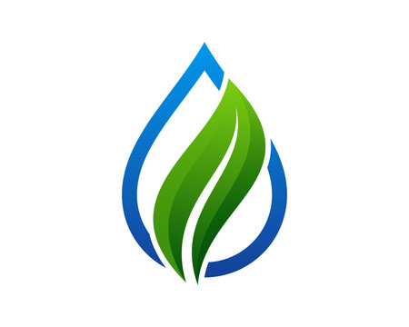 Blue Water Drop and Green Leaf Eco Nature Logo