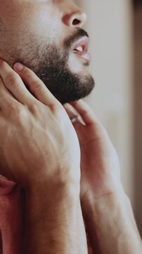 Frustrated, man and relax at house with stress, bad decision and emotional distress of past trauma. Thinking, male person and overwhelmed in home with inner conflict, personal crisis and rumination