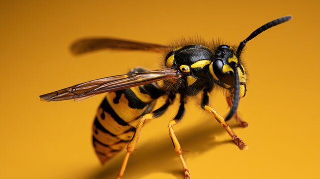 Wasp macro close-up yellow jacket insect striped black yellow background antenna wings nature predator detail