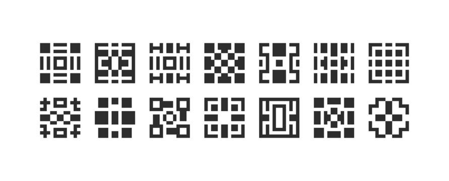 Set of 14 dense detailed square icons with rich elaborate ornate pattern for maximal print