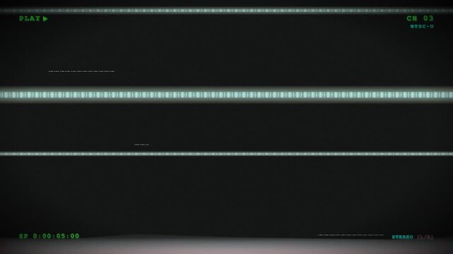 Retro 90s VCR Playback Screen Overlay with Flickering Static Noise and Auto-Tracking Message. Vintage Television Display Glitch Effect for Nostalgic Broadcast Interruption. Old VHS Tape Playback Vi...