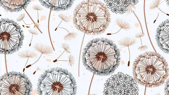 Seamless pattern of beautiful hand-drawn dandelions