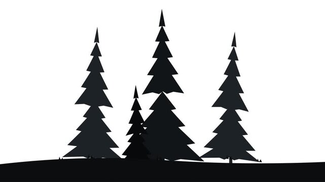 pine tree silhouette forest swaying in the wind vector illustration