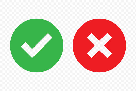 Green check mark, red cross mark icon set. Isolated on white background. Editable Stroke. Vector illustration stock illustration