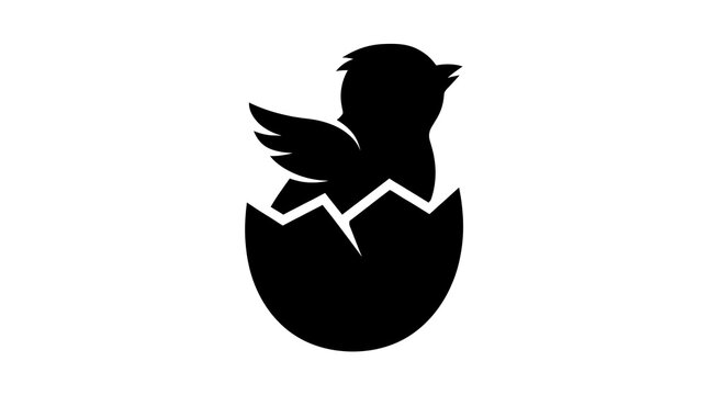 Baby Bird Hatching from Cracked Egg Silhouette Vector