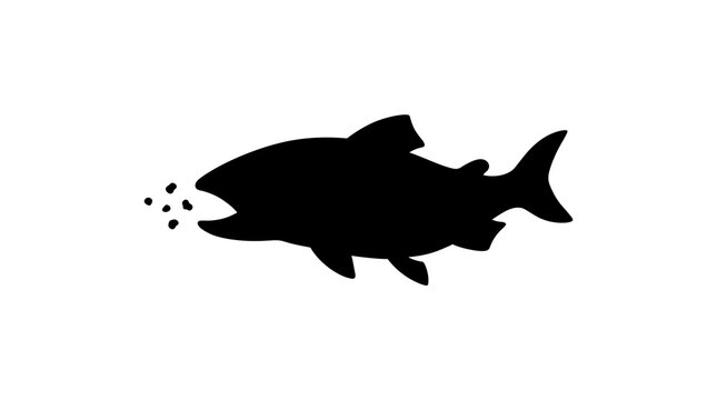 Fish Feeding on Granules Silhouette Vector Icon