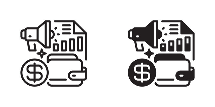 Marketing Budget Line Icon, Outline Symbol for Campaign Spending, Advertising Costs, Marketing Planning, Revenue Allocation, and Business Finance. Vector Sign Icon.