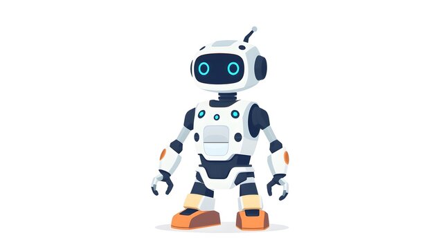Cute friendly service robot cartoon character vector illustration isolated standing on ground looking at camera