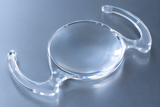 Transparent Intraocular Lens with Haptic Supports, Ophthalmic Medical Implant for Cataract Surgery, Vision Correction, Eye Care and Biomedical Technology