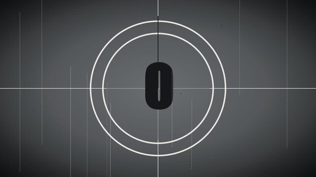 Vintage Film Leader Countdown Animation with Scratches and Dust Grain from Five to Zero