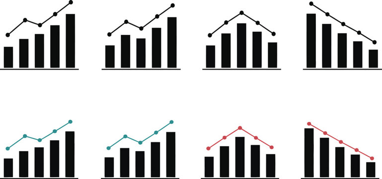 Diverse bar graphs showcase market trends financial data analysis and business performance indicators clearly