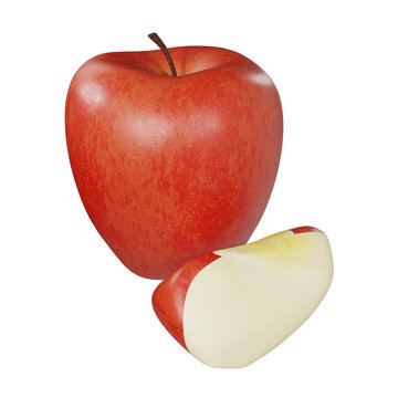 3D render of fresh red apple fruit with a slice