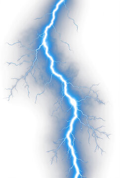 Bright blue lightning bolt in the dark sky