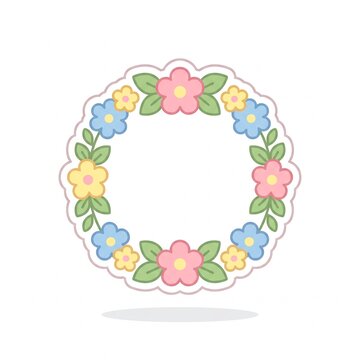 Pastel floral wreath sticker on white background