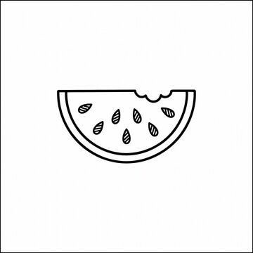 Minimalist watermelon slice line art icon with a bite mark
