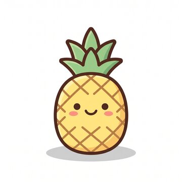 Cute kawaii pineapple character smiling on white background